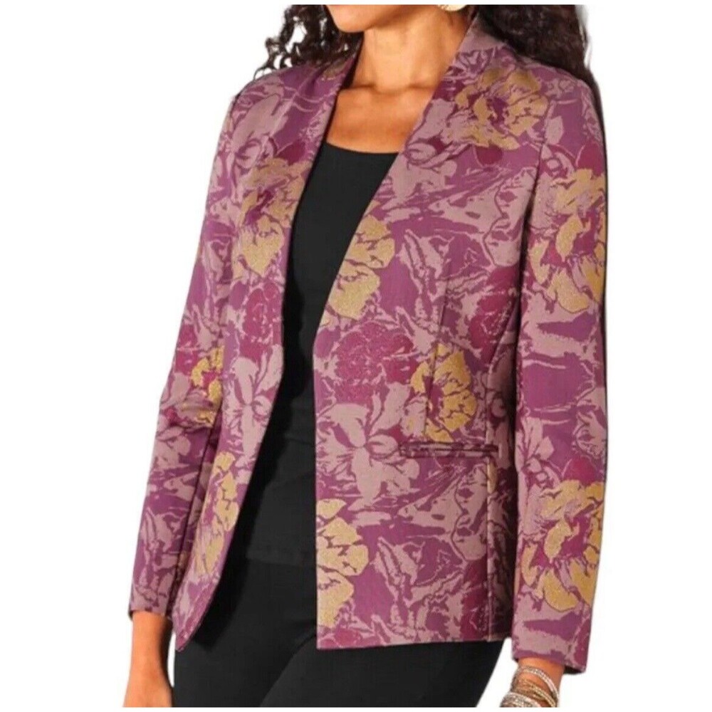 SOFT SURROUNDINGS Tuscan Gold Purple Glitter Blazer Evening Jacket Plus Size 1X